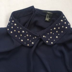 Forever 21 Navy sheer top with Peter Pan collar